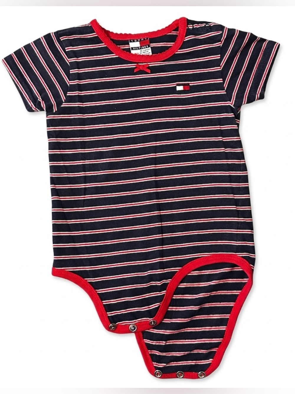 Tommy Hilfiger BabyGirl Bodysuit |Size18-24M |Navy,Red,White Striped | Bow| VNTG